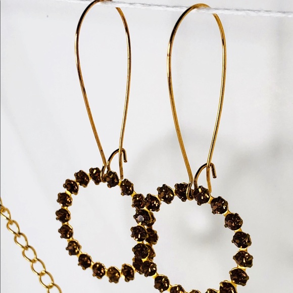 Brown Swarovski Matching Necklace and Earring Set - Picture 2 of 6